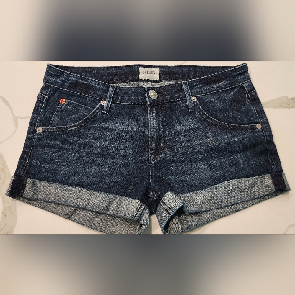 Hudson Jeans Dark Blue Rolled Cuff Denim Shorts